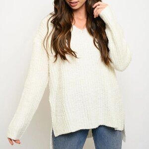 HIUG ME Cream So Soft Cozy V-neck Sweater top